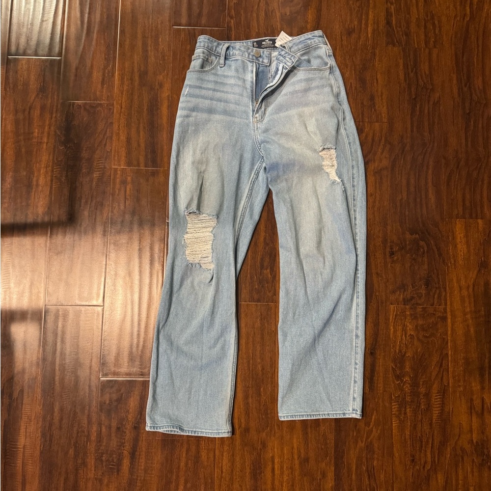 Hollister Women's Light Blue Ripped Boyfriend Jeans